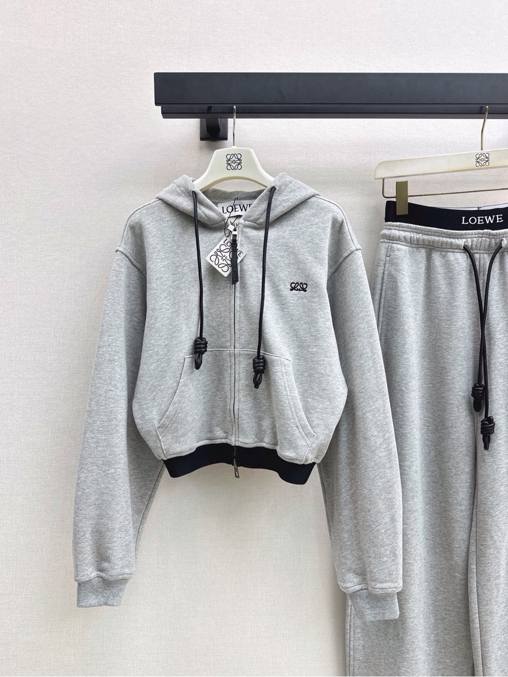 Loewe Light Gray Hoodie & Jogger Set with Black Trim - Picture 2 of 6